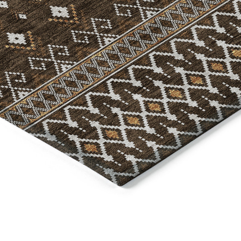 Tapis intérieur tribal lavable taupe et cuivre 9 pi x 12 pi chocolat