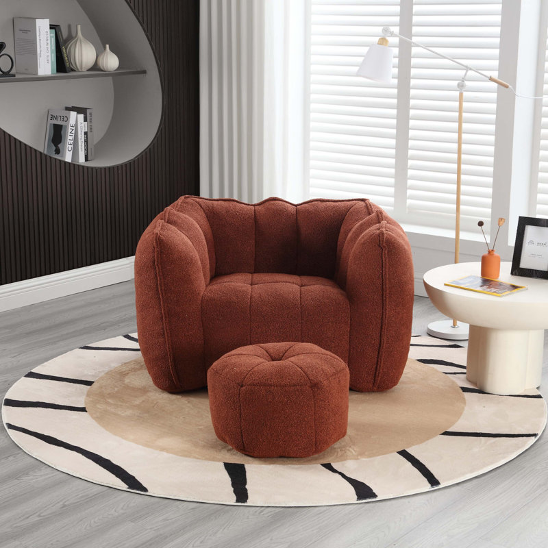Canapé-lit carré confortable avec repose-pieds, Chenille rouge, H 23,23 po x l 38,58 po x P 31,5 po