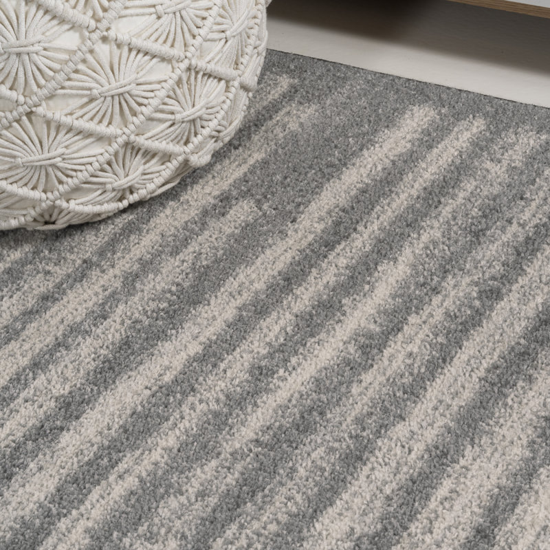 Keisha Modern Berber Stripe Gray/Cream Rug, Rectangle 7'9" x 10'