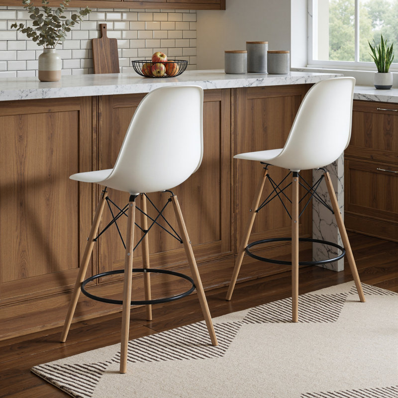 Jordan Bar & Counter Stool, White/Natural, Counter Stool (26" Seat Height)