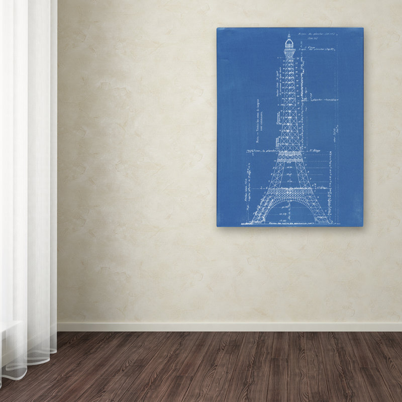 « eiffel tour blueprint », affiche rétro sur toile tendue, H 19 po x l 14 po