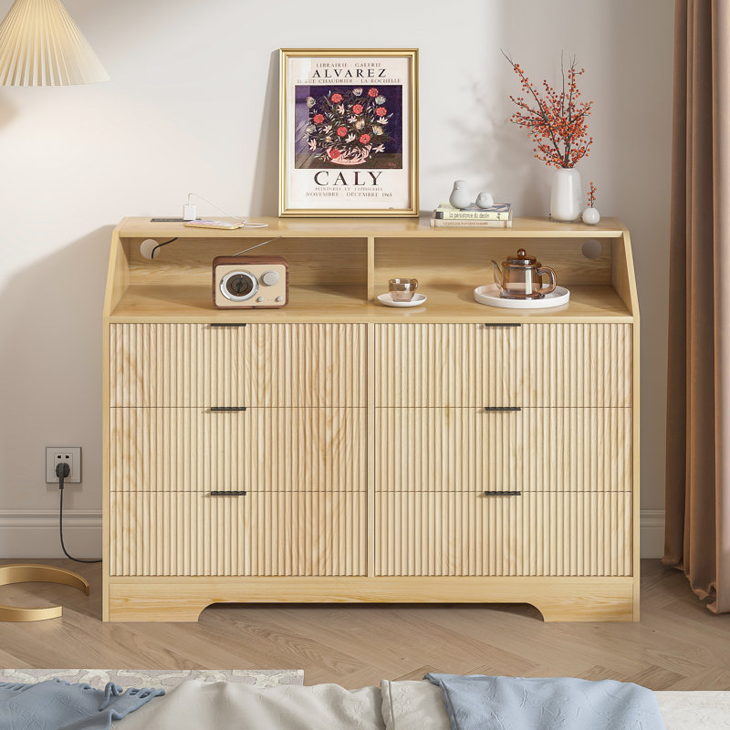 Commode 6 tiroirs Borg, Naturel