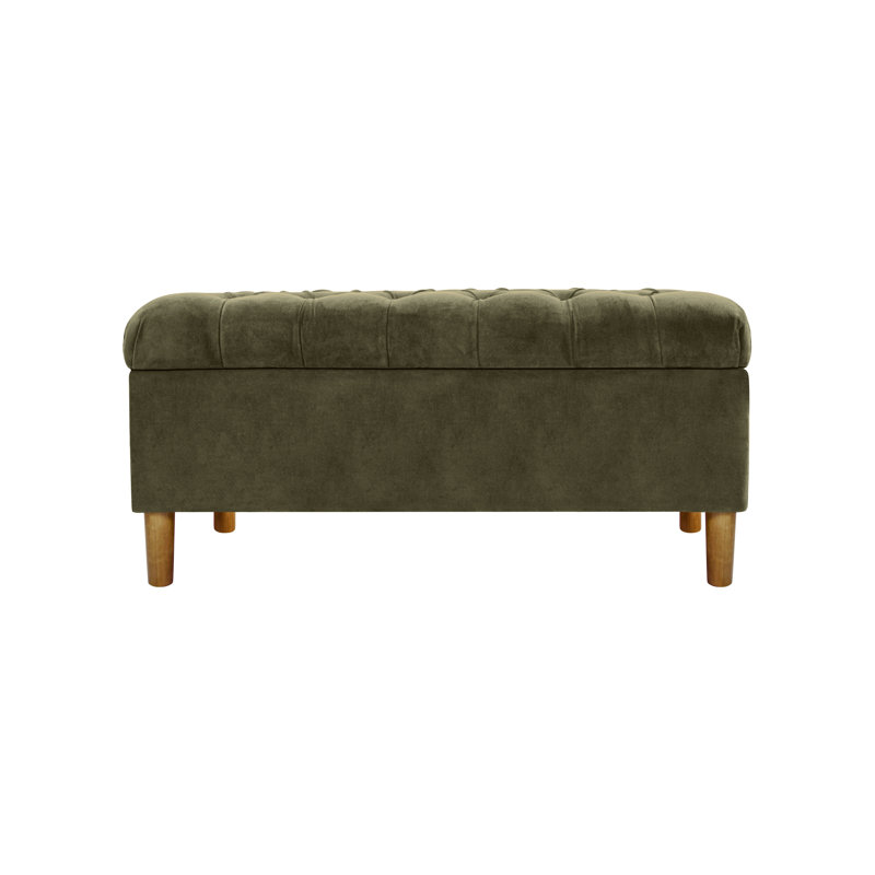Loden Green Velvet Tufted Storage Bench with Oak Legs
