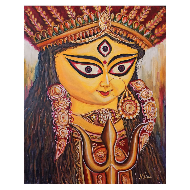 La déesse Durga | Peinture acrylique sur toile tendue | Par Nilina Guha