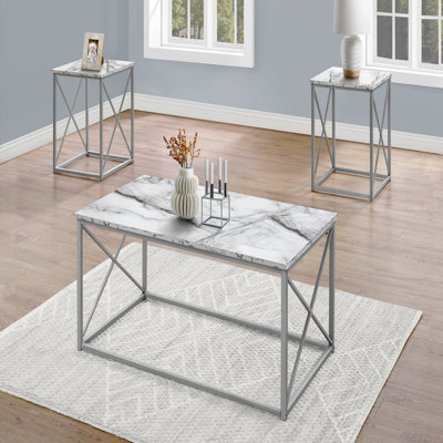 Ensemble de table, ensemble 3 pièces, café, bout, côté, accent, stratifié aspect marbre, métal, contemporain, moderne