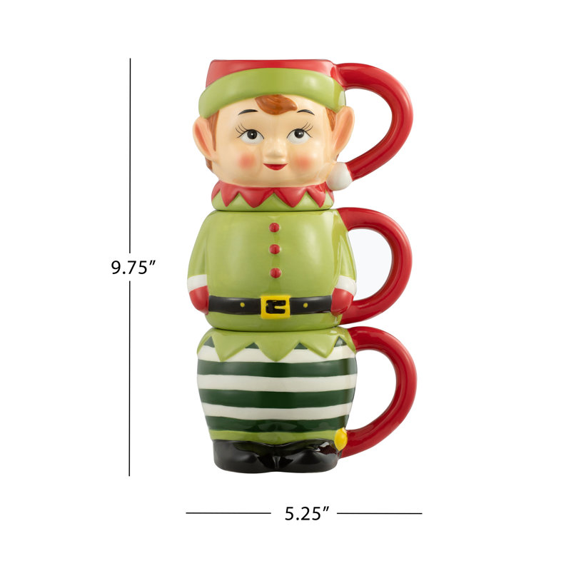 Nostalgic 12oz 3 Piece Ceramic Stacking Mugs - Elf