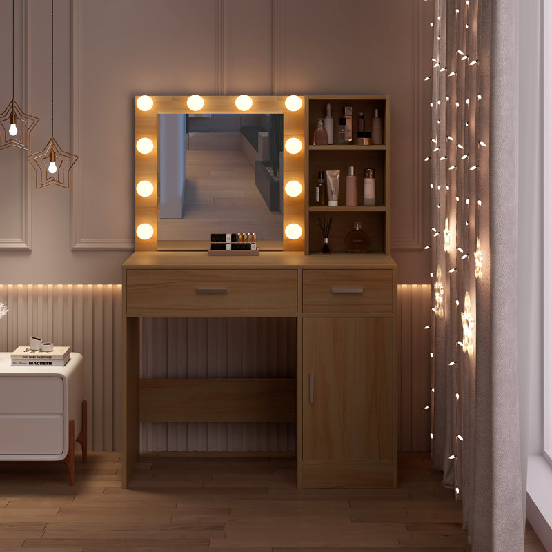 Coiffeuse avec ampoules, Bois