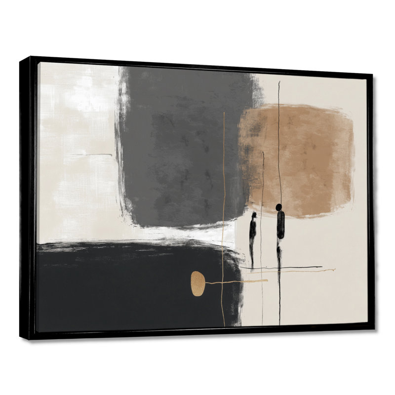 Formes brunes avec mélange abstrait de minimalisme gris - Art mural minimaliste, impression sur toile gris minimaliste, Noir