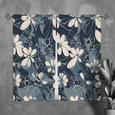 Motif floral de rideaux de fenêtre gris - 6041