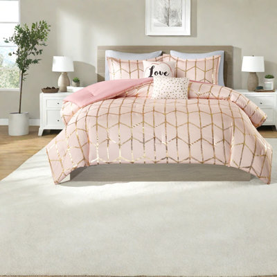 Soft Microfiber Bedding Sets, Twin Xl Metallic Blush Modern Home Style