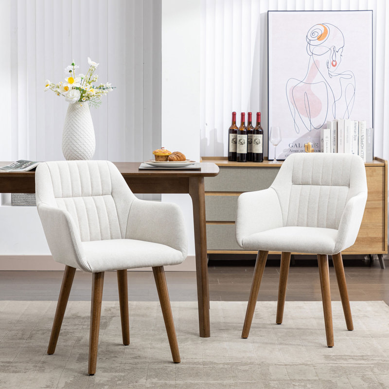 Chaise avec accoudoirs rembourrée en mélange de polyester, Tissu beige