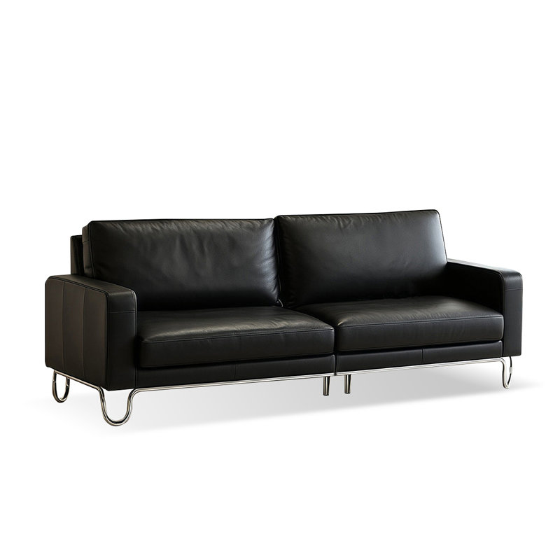 Causeuse-coussin modulable noire en cuir véritable, 86.61" W