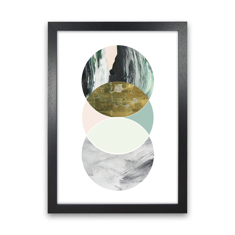 Green Marble Circles Abstract by Pixy Paper - Print, 84cm H x 59.4cm W x 3cm D, Black Framed
