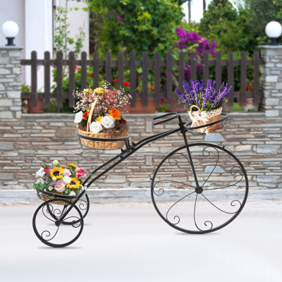 Support pour plante à vélo à 3 niveaux, tablette de coin en métal à 3 roulettes, noir