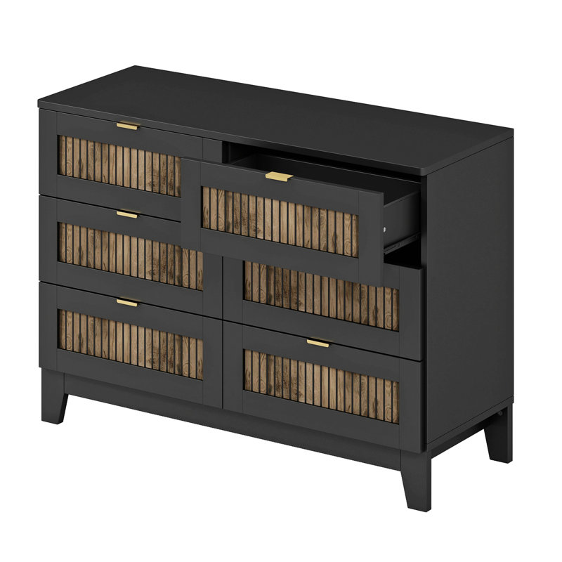 Commode en bois avec 6 tiroirs, Noir