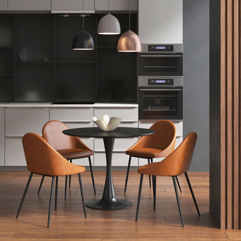 Ensemble repas pour 4 personnes Lincoln, Noir, Similicuir miel