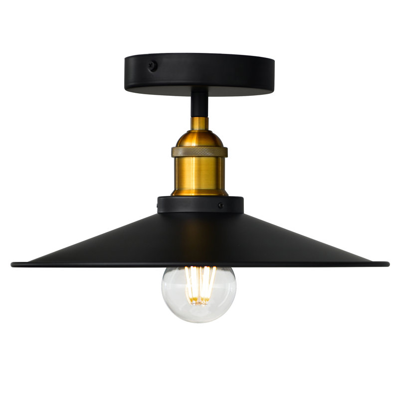 Modern / Industrial Flush Mount Light (1 Light, E26 Base, LED Compatible) With Black Finish – Perfect for Hallway, Entryway, or Laundry Room