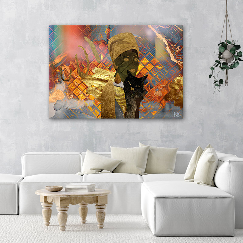 An African Woman And A Cat On A Canvas - No Frame Print on Canvas, 80cm H x 120cm W