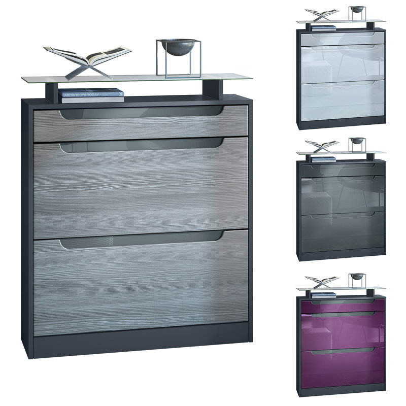 16 Pair Shoe Storage Cabinet, Purple/Dark Grey