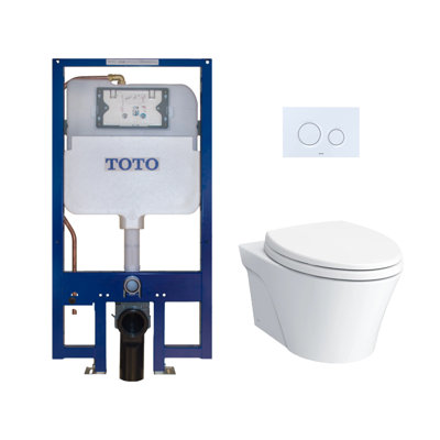 Toilette allongée murale TOTO® AP et système de réservoir encastré DuoFit® 0,9 et 1,28 GPF avec ligne d'alimentation en cuivre, blanc