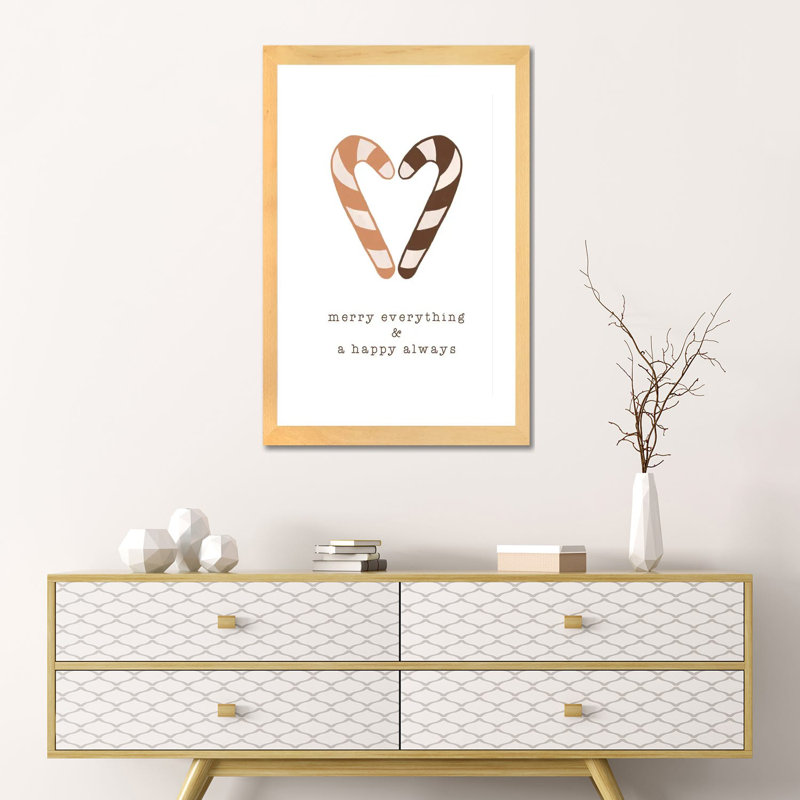 "Merry everything & a Happy always" par Orara studio-impression d’art textuel, Toile avec cadre en bois beige, Blanc