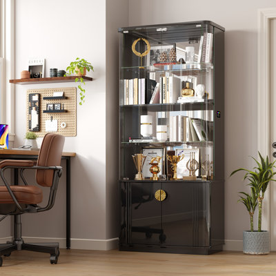 71''H Lockable Storage Cabinet, 6-Tier Display Cabinet with RGB Sensor Lights