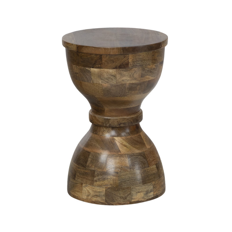 Mango Wood Accent Side Table, 18" Tall, Damru Shape, Dark Finish, Pre-Assembled