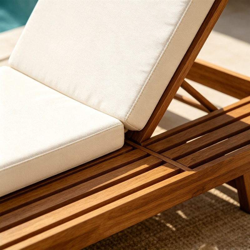 LONGUE ENSEMBLE DE CHAISE, DE L'ESPACE D'UN CÔTÉ, EN BOIS D'ACACIA AVEC COUSSINS DE SALON RÉSISTANT À L'EAU (CRÉME ET ÉPAIS DE 4 POUCES) - ASSORTIR UNE VERSION GRIS FONCÉ
