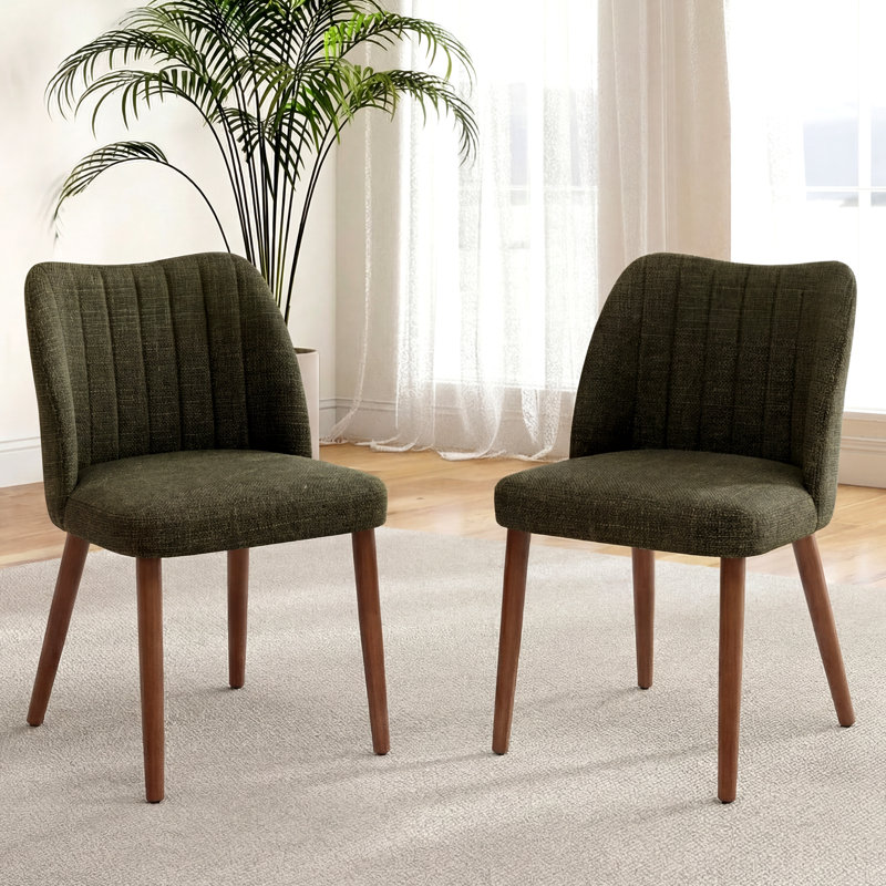46.5cm H Fabric Upholstered Back Side Chair Solid Wood Dining Chair, Green