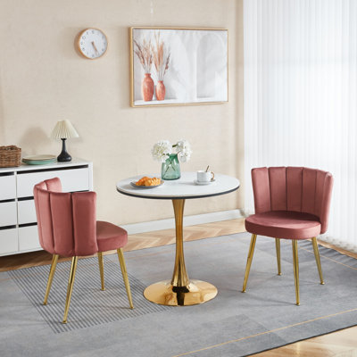 Modern PINK Dining Chair(Set Of 2 ) With Iron Tube Golden Colour Legs, Velvet And Comfortable Backrest, Suitable For Dining Room, Living Room, Cafe, Simple Structure.