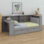 Lit plateforme en bois avec tablettes de rangement, tiroirs, station de charge, DEL, bureau et tête de lit tapissier-59574800-59574814