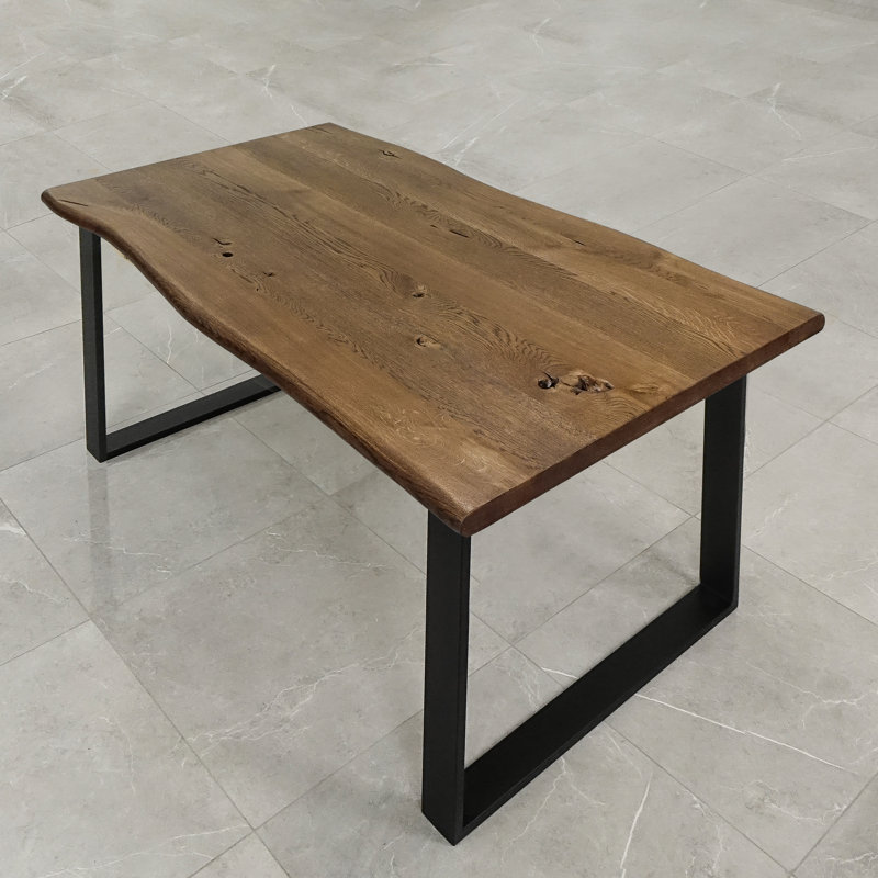 Nix Oak Unfinished Solid Wood Top Metal Base Dining Table, Brown Oil, H75 x L120 x W90cm