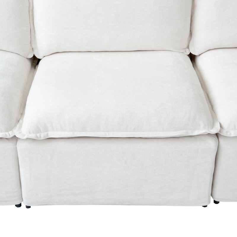 Ensemble de canapé modulaire 4 pièces, grand canapé avec cadre en fer léger et housse, Beige Polyester