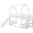 Twin Over Twin House Bunk Bed With Convertible Slide,Storage Staircase,White