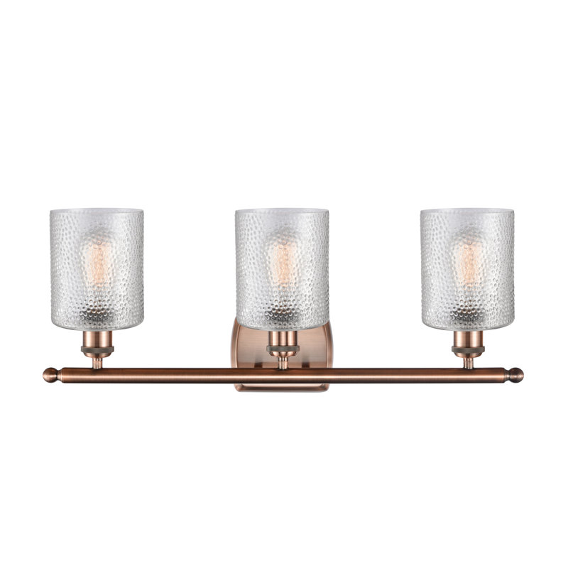 Éclairage de salle de bain à intensité variable à 3 lumières Leilani, Transparent, Ampoule DEL 6 watts Vinage, Cuivre antique