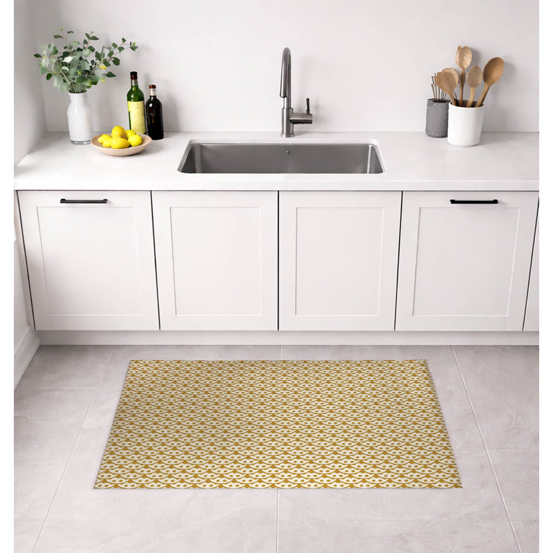 Holmer Geometric Polyester Kitchen Mat, Rectangle 2' x 3', Golden Ochre Geometric