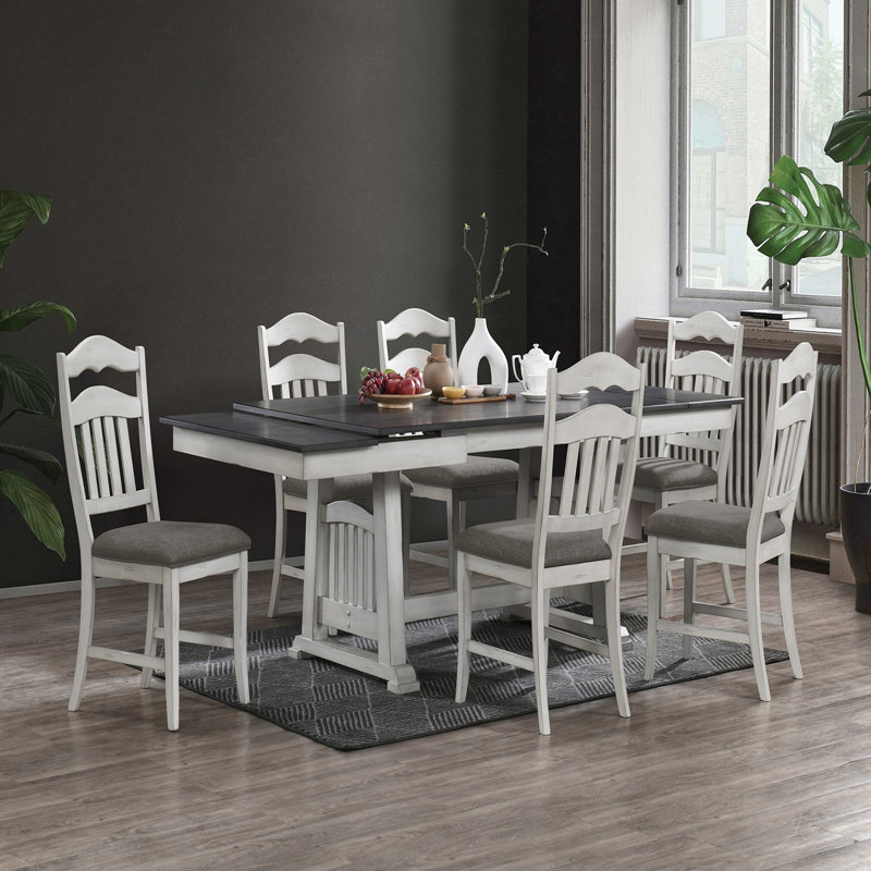 Ensemble de table de salle à manger 7 pièces blanc antique