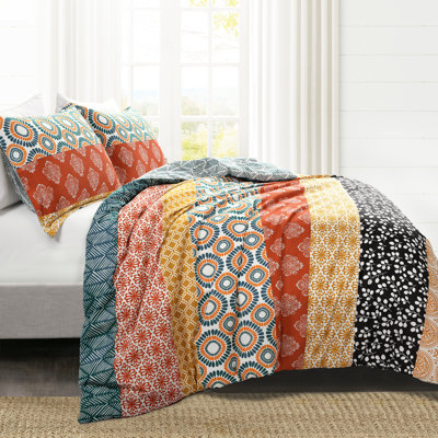 Lush Decor Bohemian Stripe Reversible Cotton Duvet Cover Set