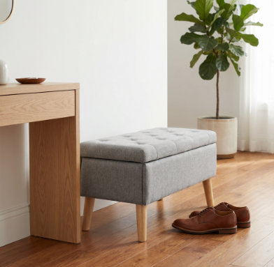 32 in. Storage Ottoman Bench with Hidden Storage and Built-In Tray, Upholstered Footrest Bench