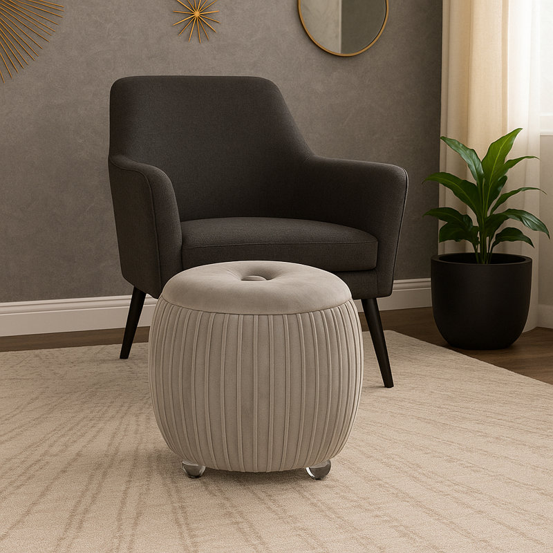 Sagebrook Home 19" Newry Black Velvet Storage Stool, Taupe