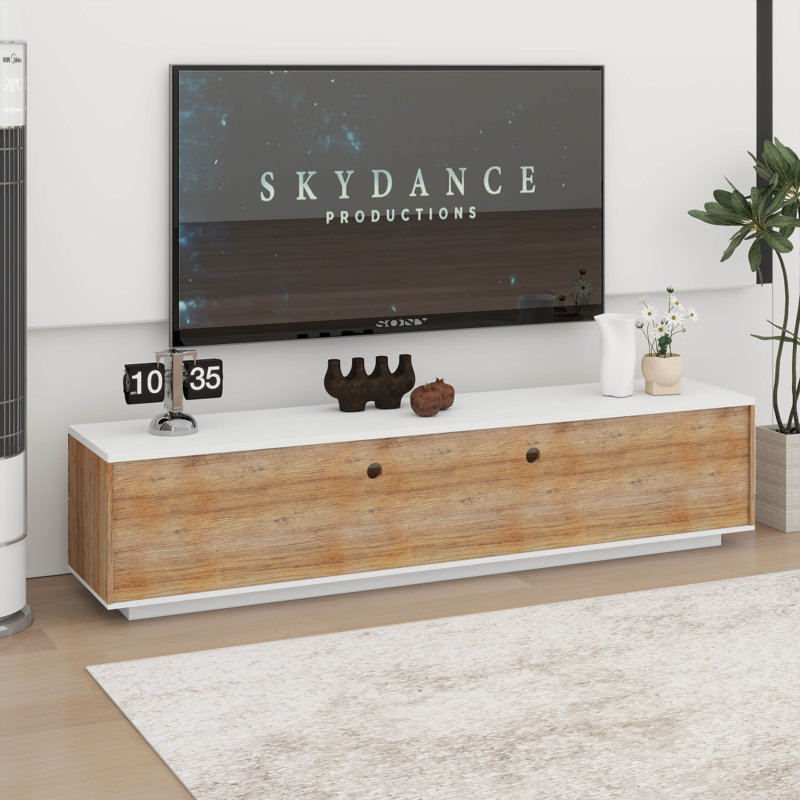 Meuble télé moderne, console multimédia avec rangement multifonctionnel, Naturel / Blanc