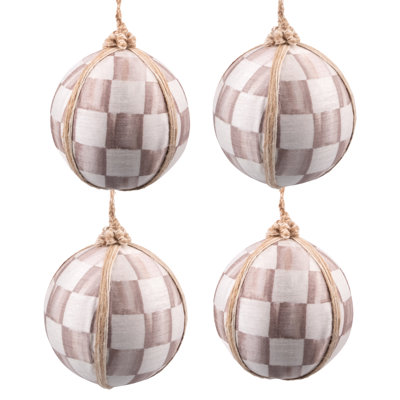 Mocha Check Fabric Large Ball Ornaments
