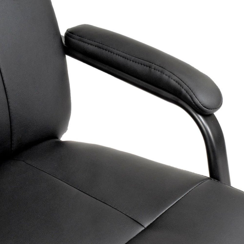 Black Leather High Back Chair with Fixed Arms and Metal Frame