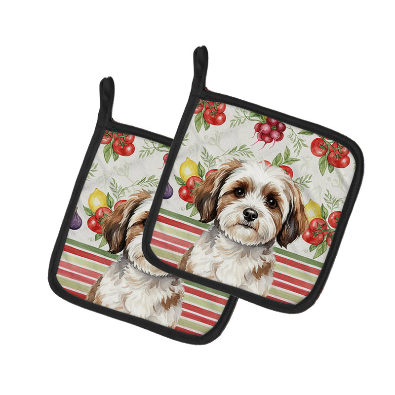 Parti-colour Havanese Vegetables Pair of Pot Holders, Brown/White
