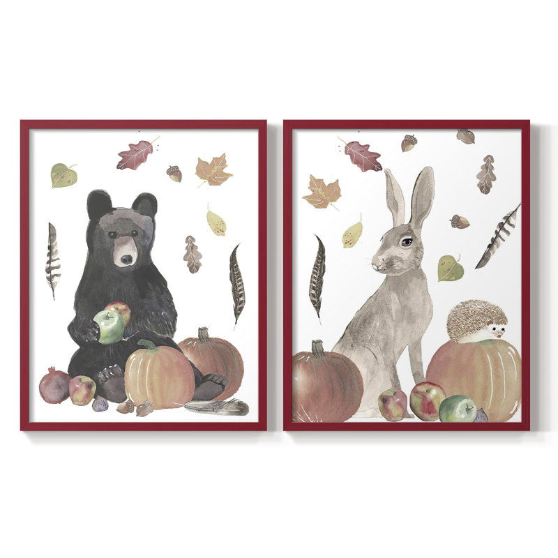 «CuteAutumnForestI», reproduction encadrée de qualité supérieure - prête à être accrochée - aucun clou requis - aucun clou requis