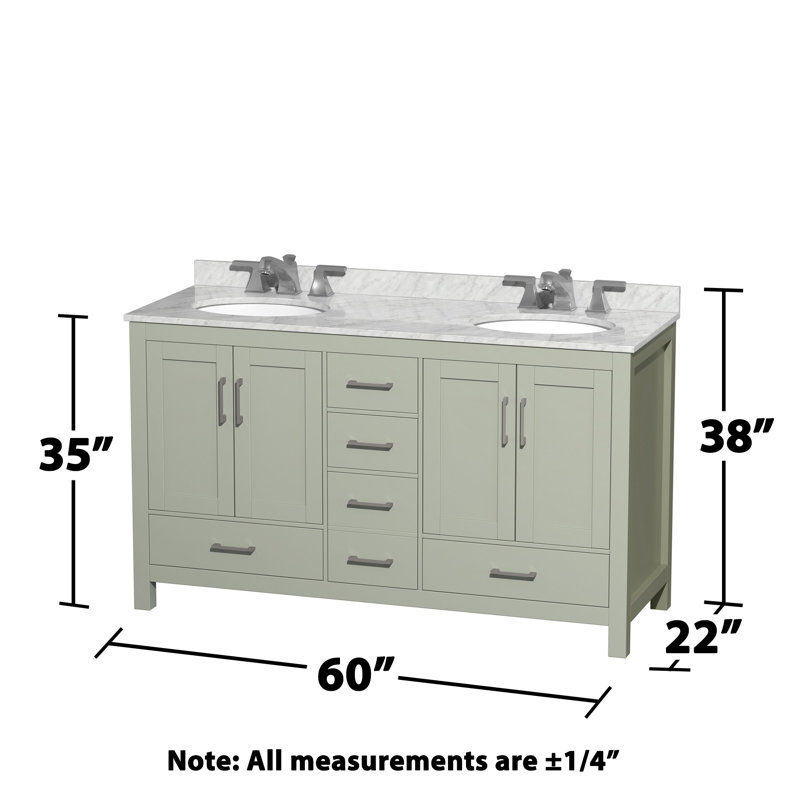 Sheffield 60" Double Bathroom Vanity Set, White Carrara, Light Green