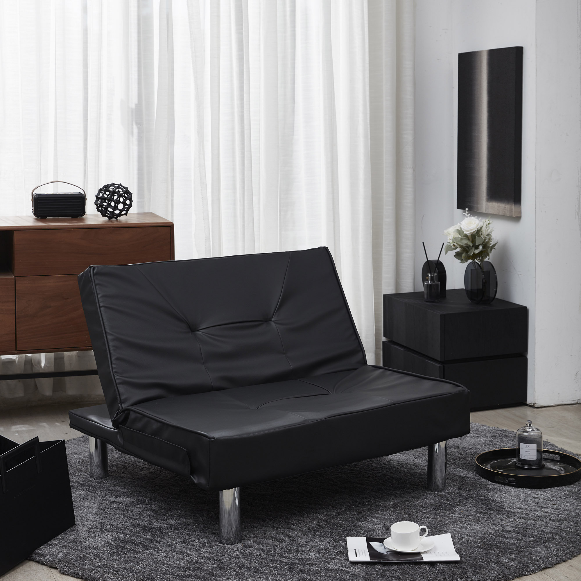 Ebern Designs Bromford 37.4" Faux Leather Armless Sofa Bed | Wayfair