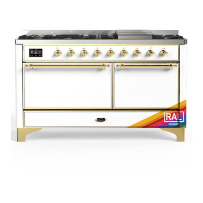 Majestic III Series 60 Inch Dual Fuel Range with 7 Sealed Burners, Griddle, in RAL (Natural Gas, Brass Trim)