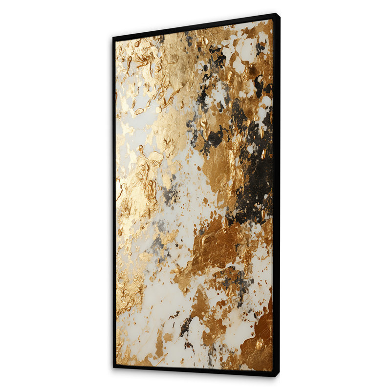 Blanc et or Champagne Flow I - Champagne, art mural, Cadre flottant noir, H 60 po x l 28 po x P 1,5 po