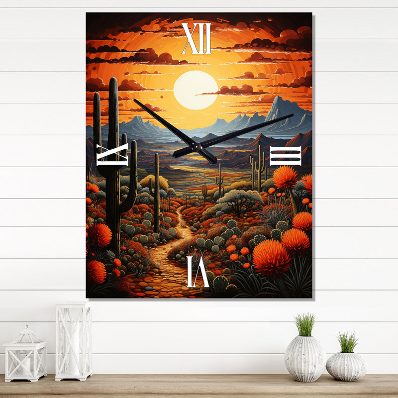Horloge murale florale jaune cactus désert jaune Saguaro, Médium